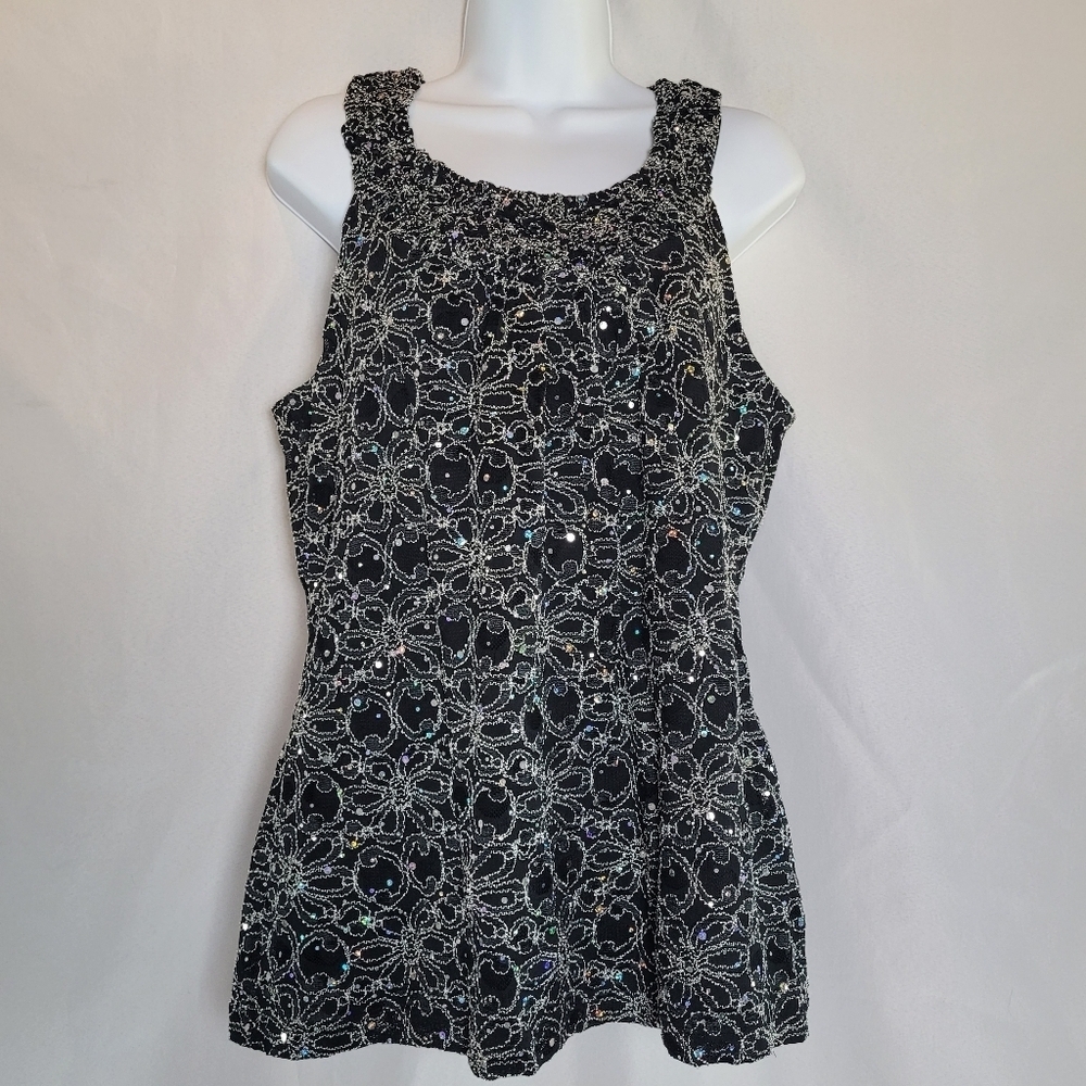 NWT Cocomo Black Lace Sequin Embellished Racerback Tank Women's Size XL